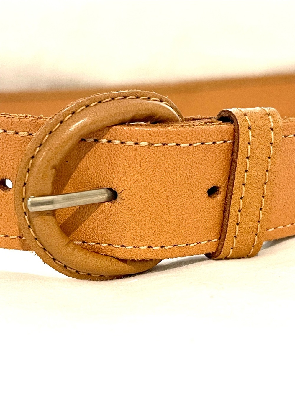 Guatemalan Handwoven Multicolor Woven Belt with Tan Leather Trim M/L - Picture 4 of 6